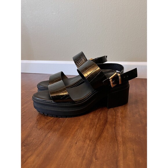 ASOS Chunky Platform Heel Sandals Truffle Collection Black Buckle 6 Faux Leather - Picture 1 of 12